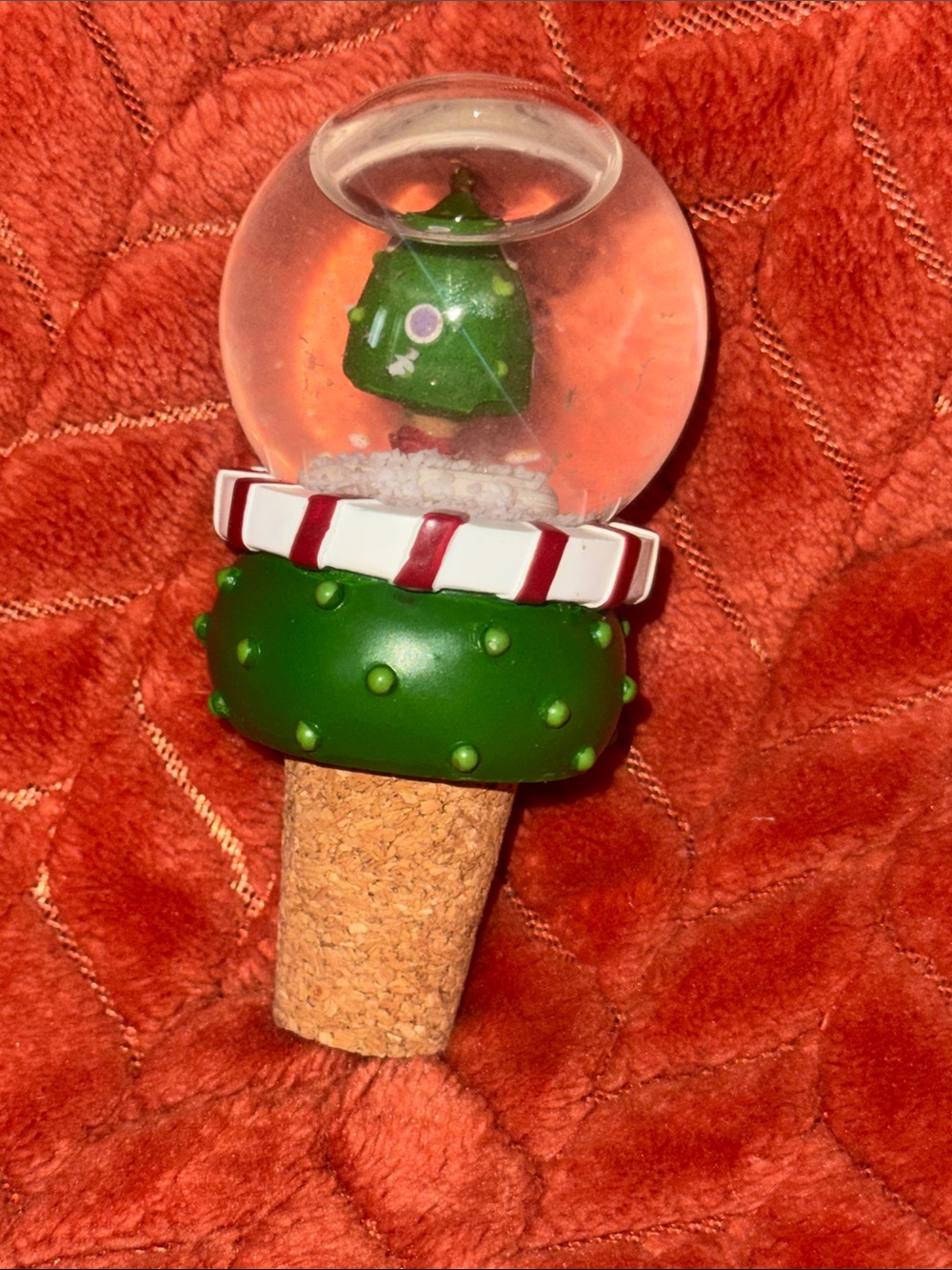 Vintage Christmas Tree Snow Globe Wine Bottle Stopper Festive Holiday Barware De